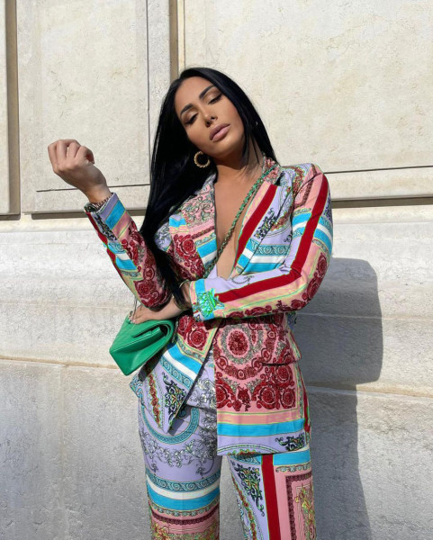 Fashion casual temperament printed stretch fabric trouser suit two-piece suit Y7029
