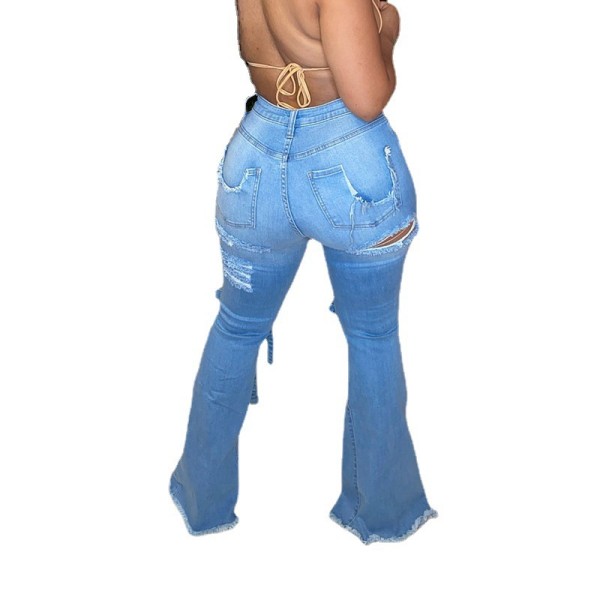 Women's net red frayed ripped flared pants jeans CJ1002
