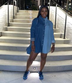New style loose denim jacket, contrast color mid-length jacket women CJ975