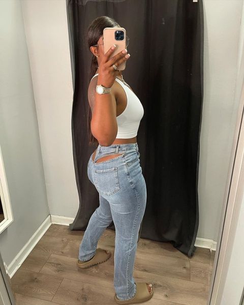Women's sexy stretch jeans with hollow back waist CJ1000