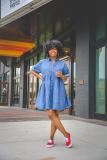 New style denim dress short sleeve slim dress CJ982