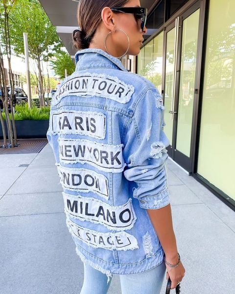 New fashion letter printing loose denim jacket women mid-length CJ936