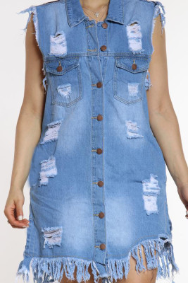 New big hole tassels denim vest jacket women CJ956