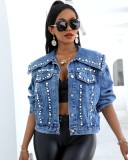 New style loose denim jacket women beaded jacket CJ957