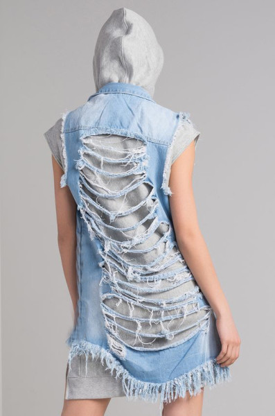New big hole tassels denim vest jacket women CJ956