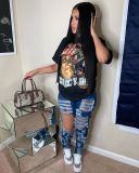 Net red dark big ripped jeans women's feet pants CJ990