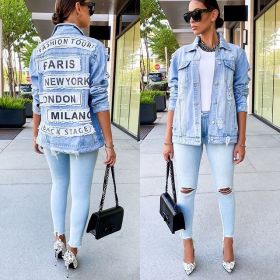 New fashion letter printing loose denim jacket women mid-length CJ936