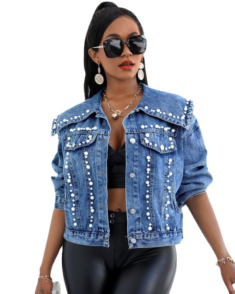 New style loose denim jacket women beaded jacket CJ957