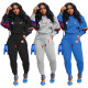 Thickened fleece embroidery letters explosion camouflage printing two-color stitching two-piece set D9216