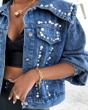 New style loose denim jacket women beaded jacket CJ957