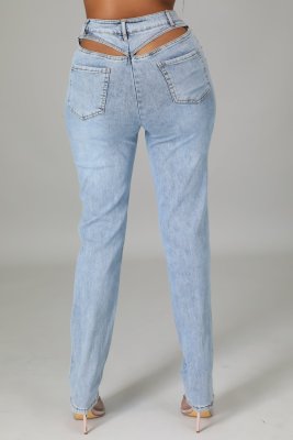 Women's sexy stretch jeans with hollow back waist CJ1000