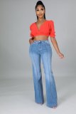 Net red new elastic flared pants folding jeans women CJ1001