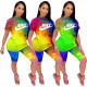 Explosive letter printing tie-dye round neck two-piece suit D9235