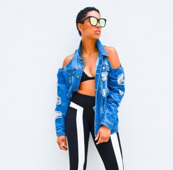 New style ripped off-shoulder denim jacket women's mid-length denim trench coat CJ972