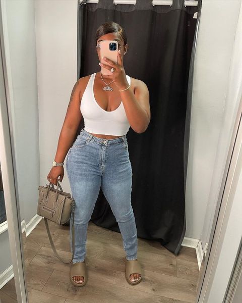 Women's sexy stretch jeans with hollow back waist CJ1000
