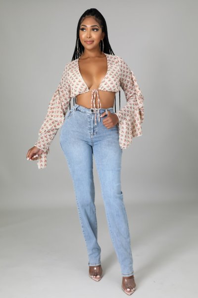 Women's sexy stretch jeans with hollow back waist CJ1000