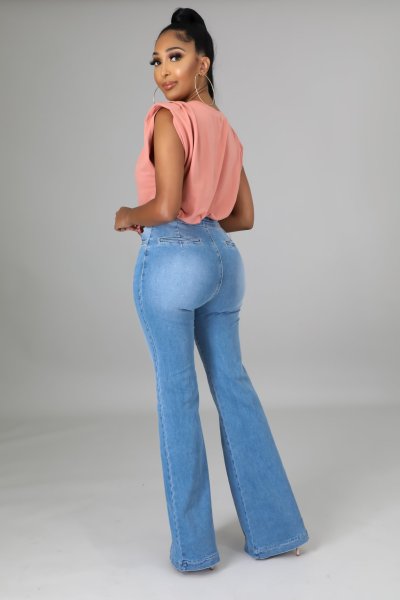 Net red new elastic flared pants folding jeans women CJ1001