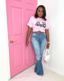 New style ripped elastic flared pants jeans women CJ1051