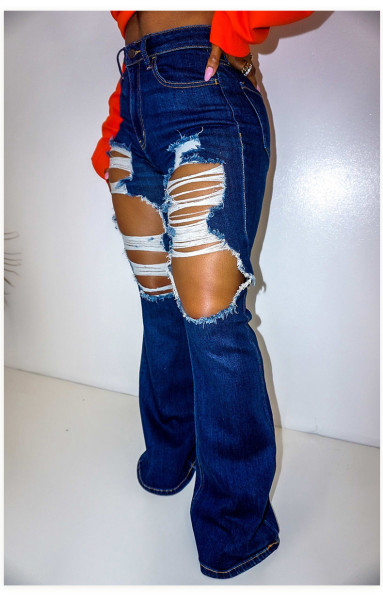 New style ripped jeans flared pants women CJ1096