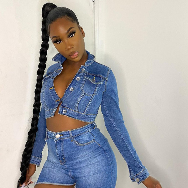 Women's short slim slim stretch denim jacket CJ969