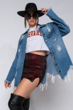 Fashion ripped mid-length denim jacket women CJ971