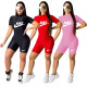 Letter print solid color short-sleeved sports jumpsuit D9233