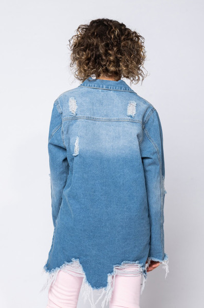 Fashion ripped mid-length denim jacket women CJ971
