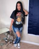 Net red dark big ripped jeans women's feet pants CJ990