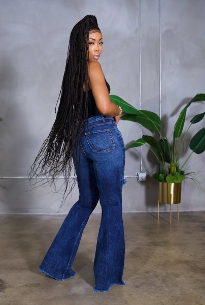 New style frayed jeans flared pants CJ944