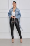 New women's denim jacket with mesh back fringe CJ958
