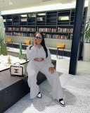 Women's solid color drawstring hooded sweater casual two-piece suit XM1209