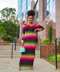 Women's Fashion Casual Hang Strip Printed Dress OMM1275