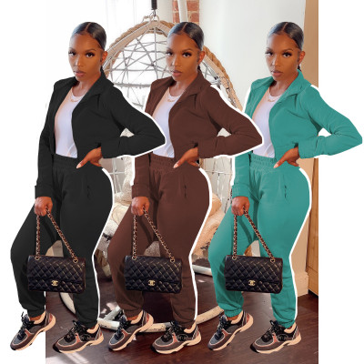 Women's high-quality sweater plus velvet solid color sports stitching two-piece suit XM1208
