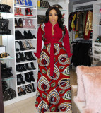 Sexy digital print big swing dress with belt dress DM8183