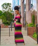 Women's Fashion Casual Hang Strip Printed Dress OMM1275