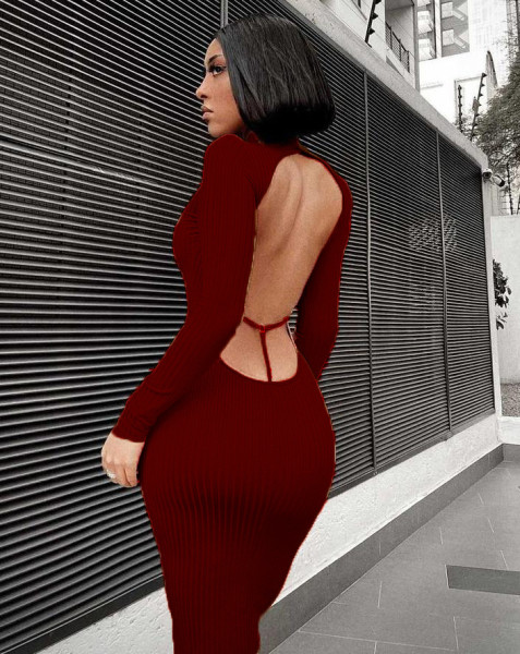 Soft pit strip sexy halter cut-out dress FFT1136