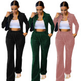 Korean cashmere pure color cropped Peter Pan collar and buttoned suit BY09673