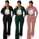 Korean cashmere pure color cropped Peter Pan collar and buttoned suit BY09673