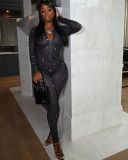 Starlight mesh high stretch print jumpsuit LM8274