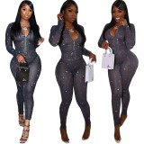 Starlight mesh high stretch print jumpsuit LM8274