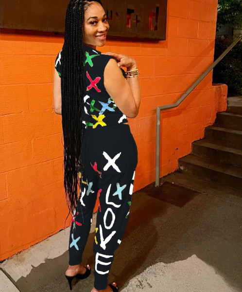 Cute printed sports and leisure two-piece suit AC9099