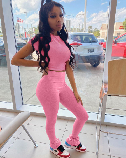 Solid color flared pants high waist buttocks two-piece suit LM8285