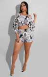 Sexy Women's Newspaper Letter T-shirt Two-Piece Set cl6046