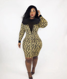 See-through mesh stitching long-sleeved dress LM8284