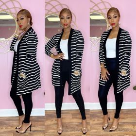 Explosive sexy cardigan black and white striped two-piece nightclub clothes BS10052