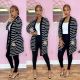 Explosive sexy cardigan black and white striped two-piece nightclub clothes BS10052
