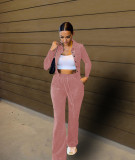 Korean cashmere pure color cropped Peter Pan collar and buttoned suit BY09673