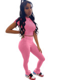 Solid color flared pants high waist buttocks two-piece suit LM8285