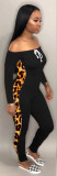 Leopard print stitching tie jumpsuit AB6602