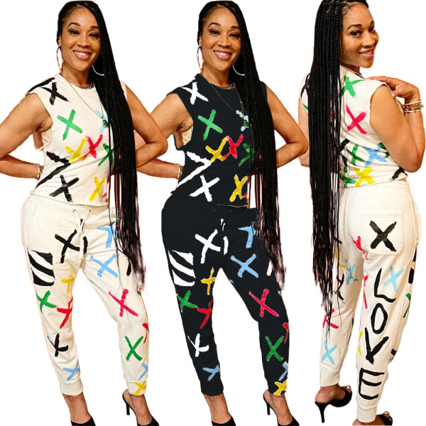 Cute printed sports and leisure two-piece suit AC9099